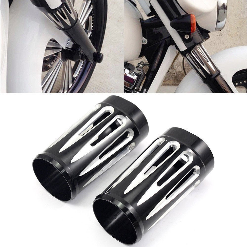 CNC Deep Cut Black Billet Aluminum Fork Boot Slider Cover For Harley